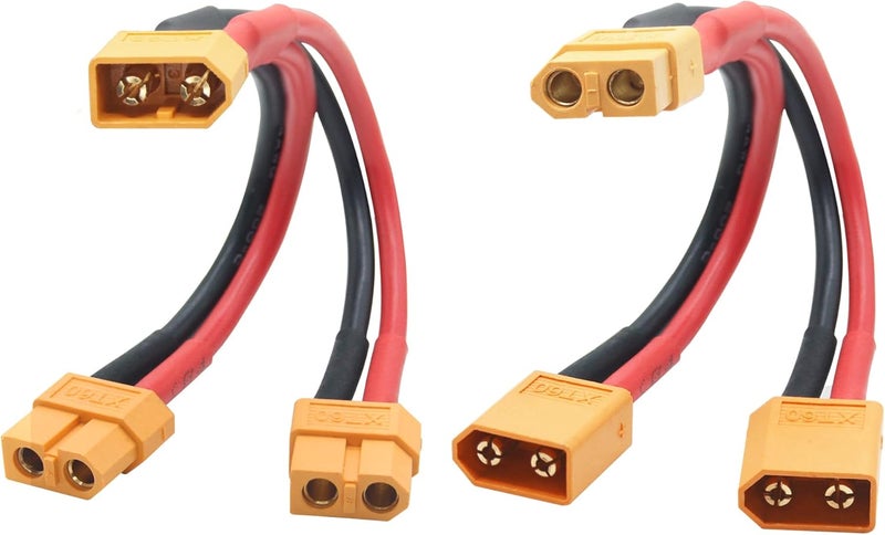 Maixbomr Short XT60 Parallel Battery Connector Cable,14AWG XT60 Male to Female Y Splitter Adapter Cable,10cm/3.93inch for RC Multicopter Quadcopter - Image 1